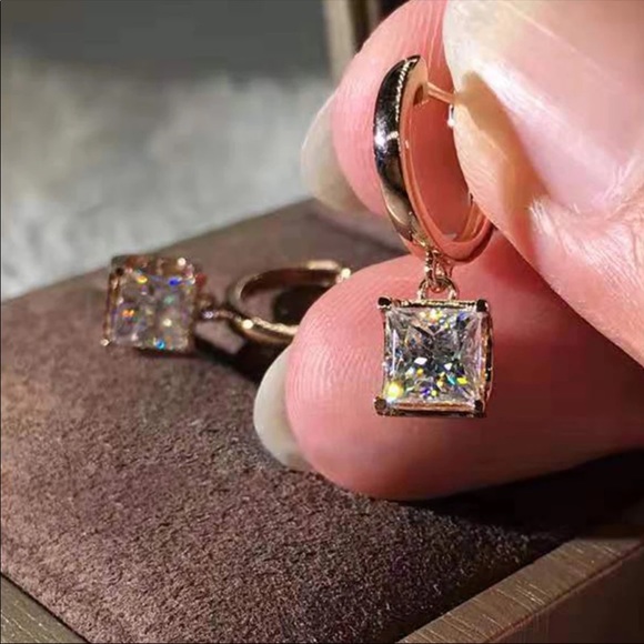 New Beautiful Rose Gold Silver Diamond Earrings - Picture 3 of 6